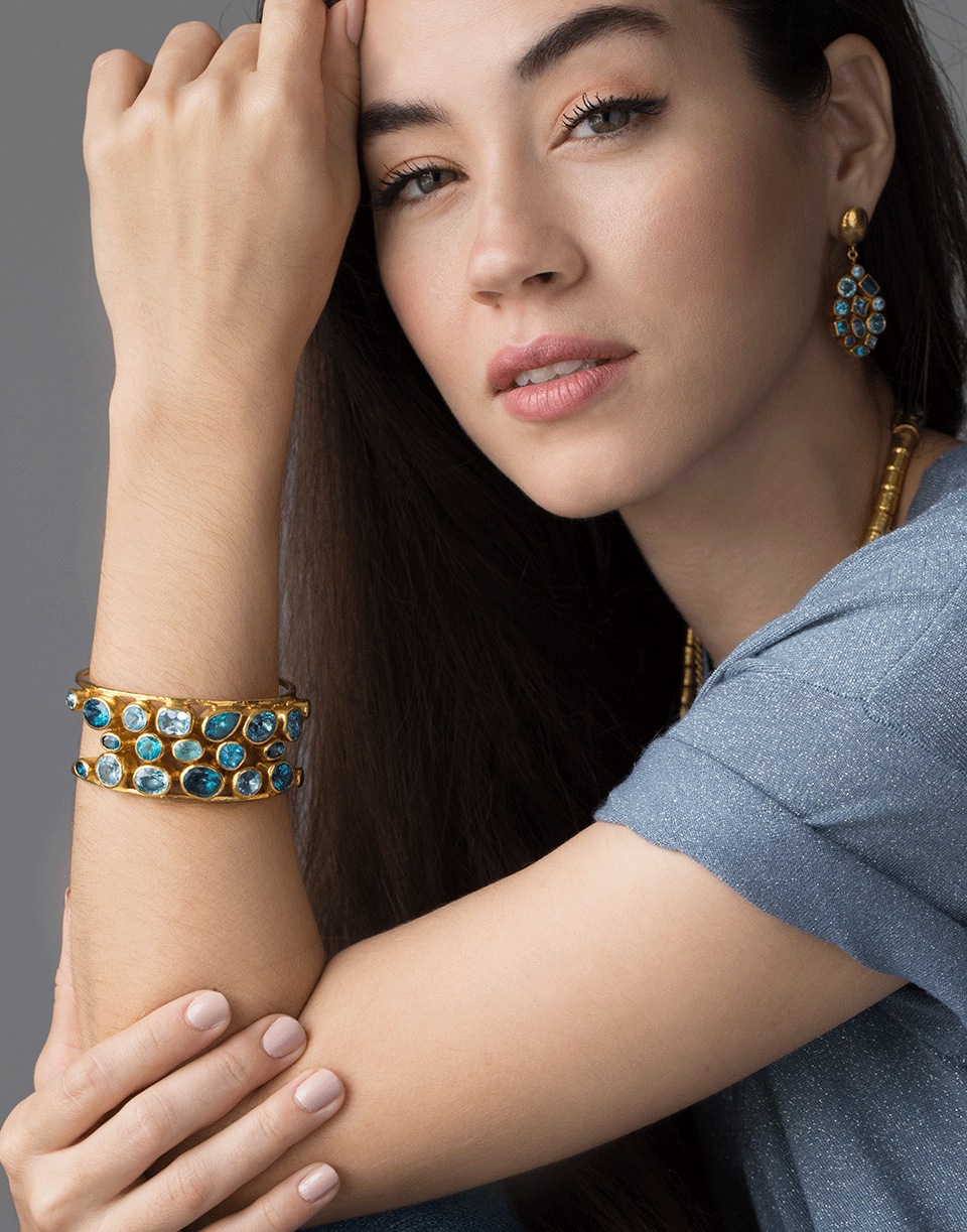 GURHAN-Rune Blue Topaz Statement Cuff-YELLOW GOLD