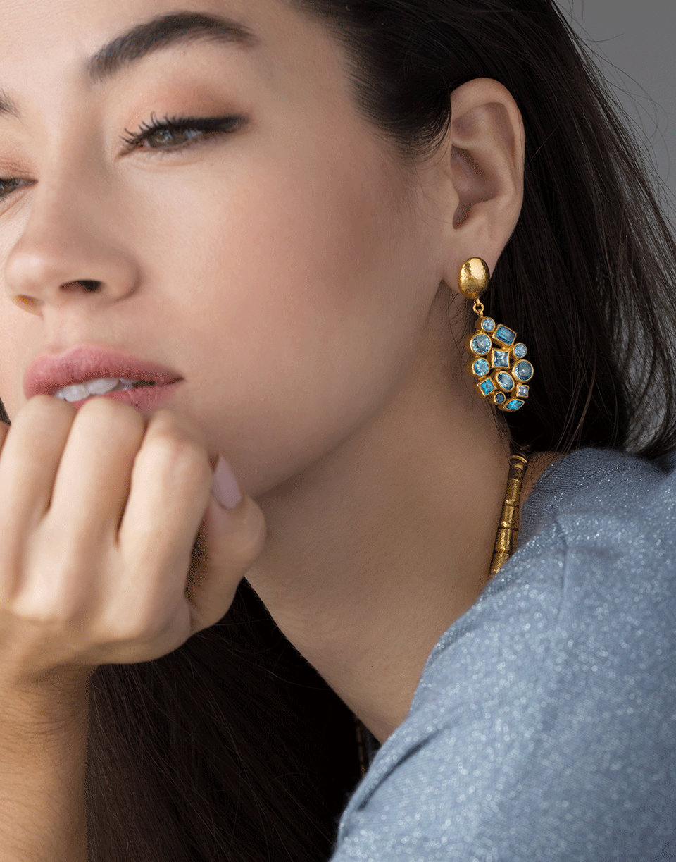 GURHAN-Blue Topaz Cluster Earrings-YELLOW GOLD
