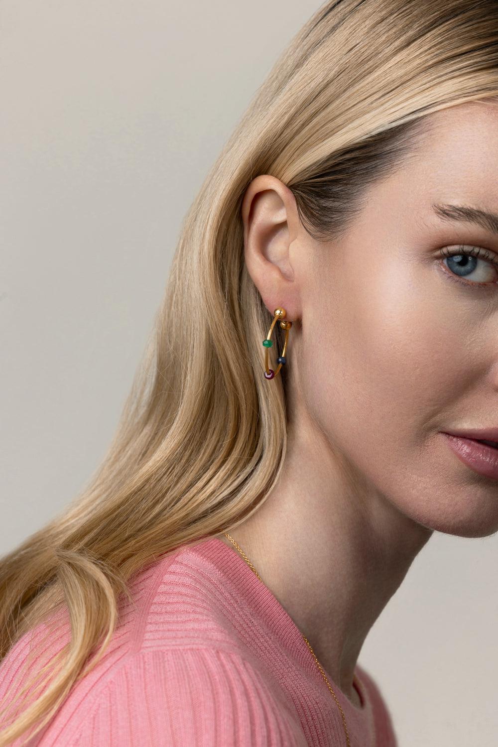 Ruby Emerald Hoop Earrings-YELLOW GOLD-JEWELRYFINE JEWELEARRING-GURHAN