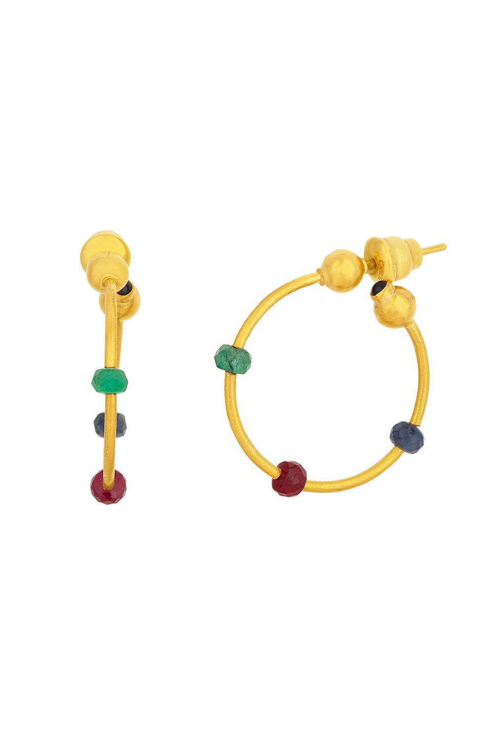 Ruby Emerald Hoop Earrings-YELLOW GOLD-JEWELRYFINE JEWELEARRING-GURHAN