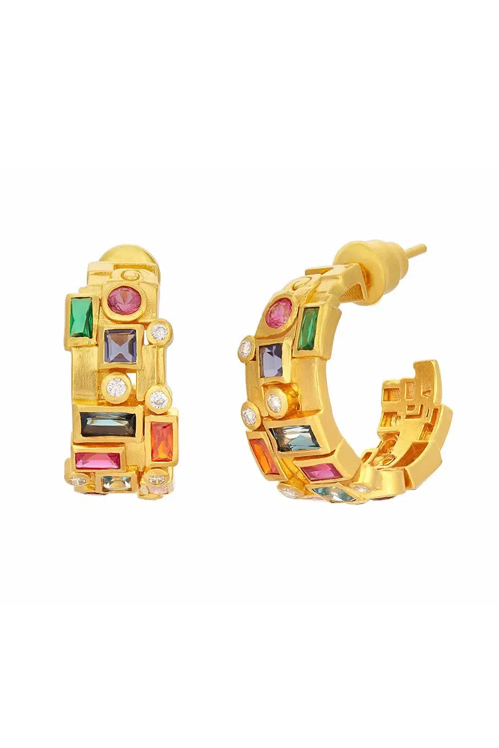 GURHAN-Wide Mixed Stone Hoop Earrings-YELLOW GOLD
