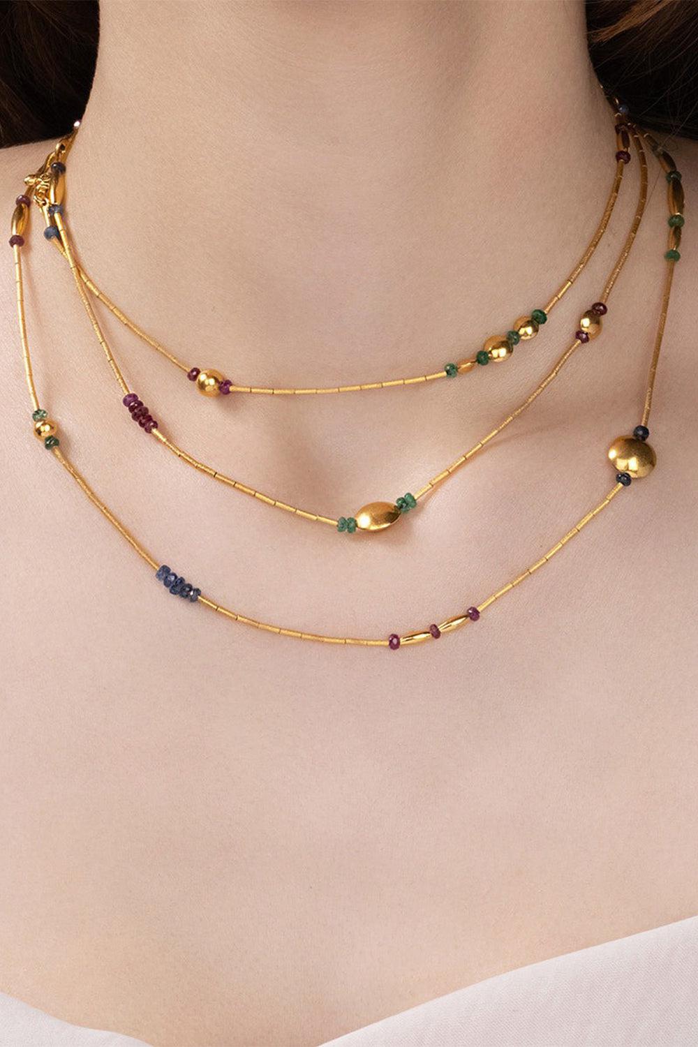 Emerald Sapphire Strand Necklace-YELLOW GOLD-JEWELRYFINE JEWELNECKLACE O-GURHAN
