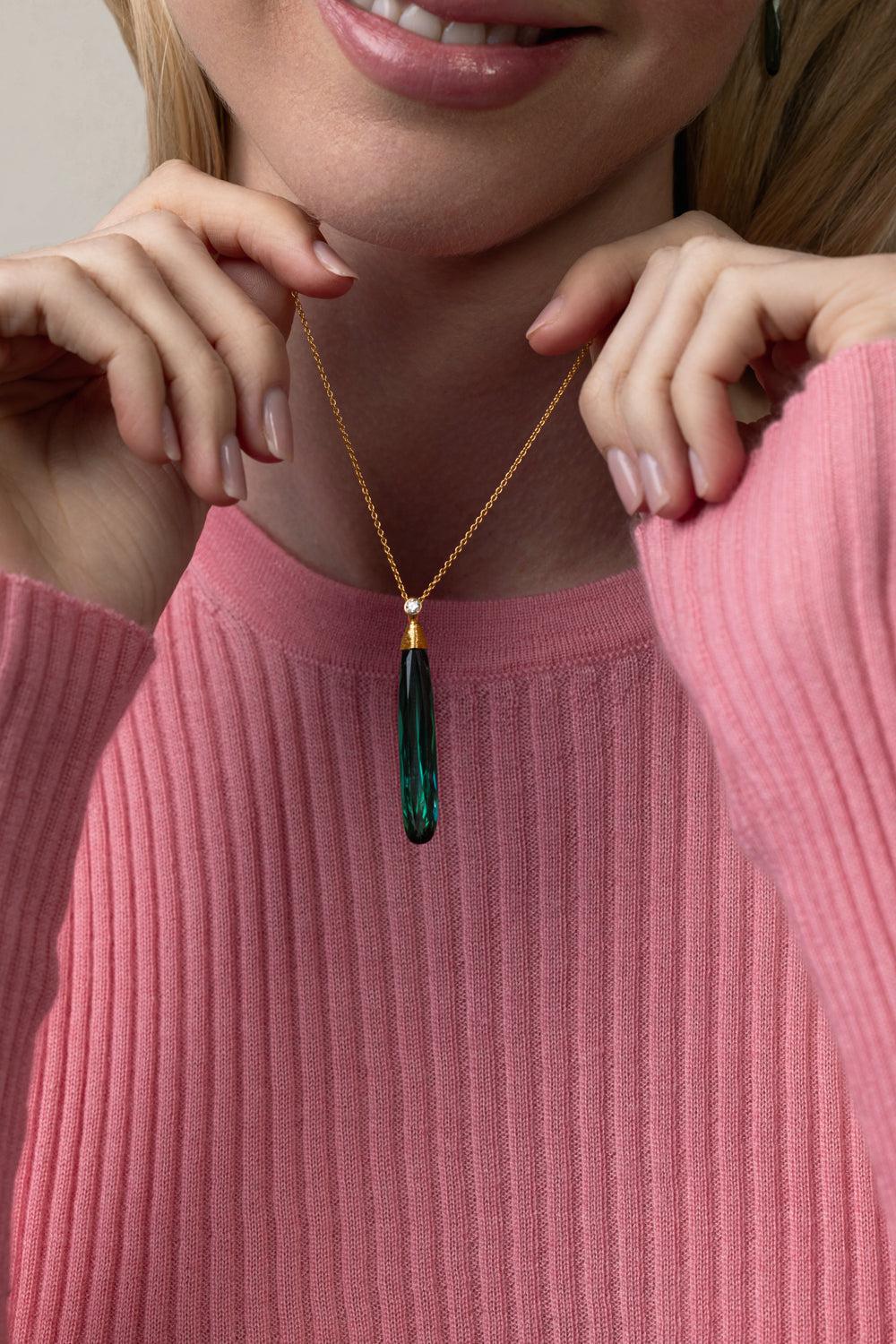Green Tourmaline Spell Necklace-YELLOW GOLD-JEWELRYFINE JEWELNECKLACE O-GURHAN