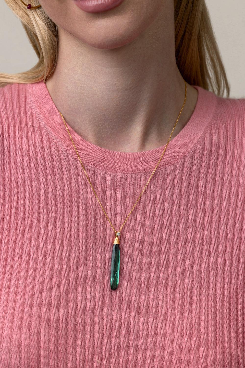 Green Tourmaline Spell Necklace-YELLOW GOLD-JEWELRYFINE JEWELNECKLACE O-GURHAN