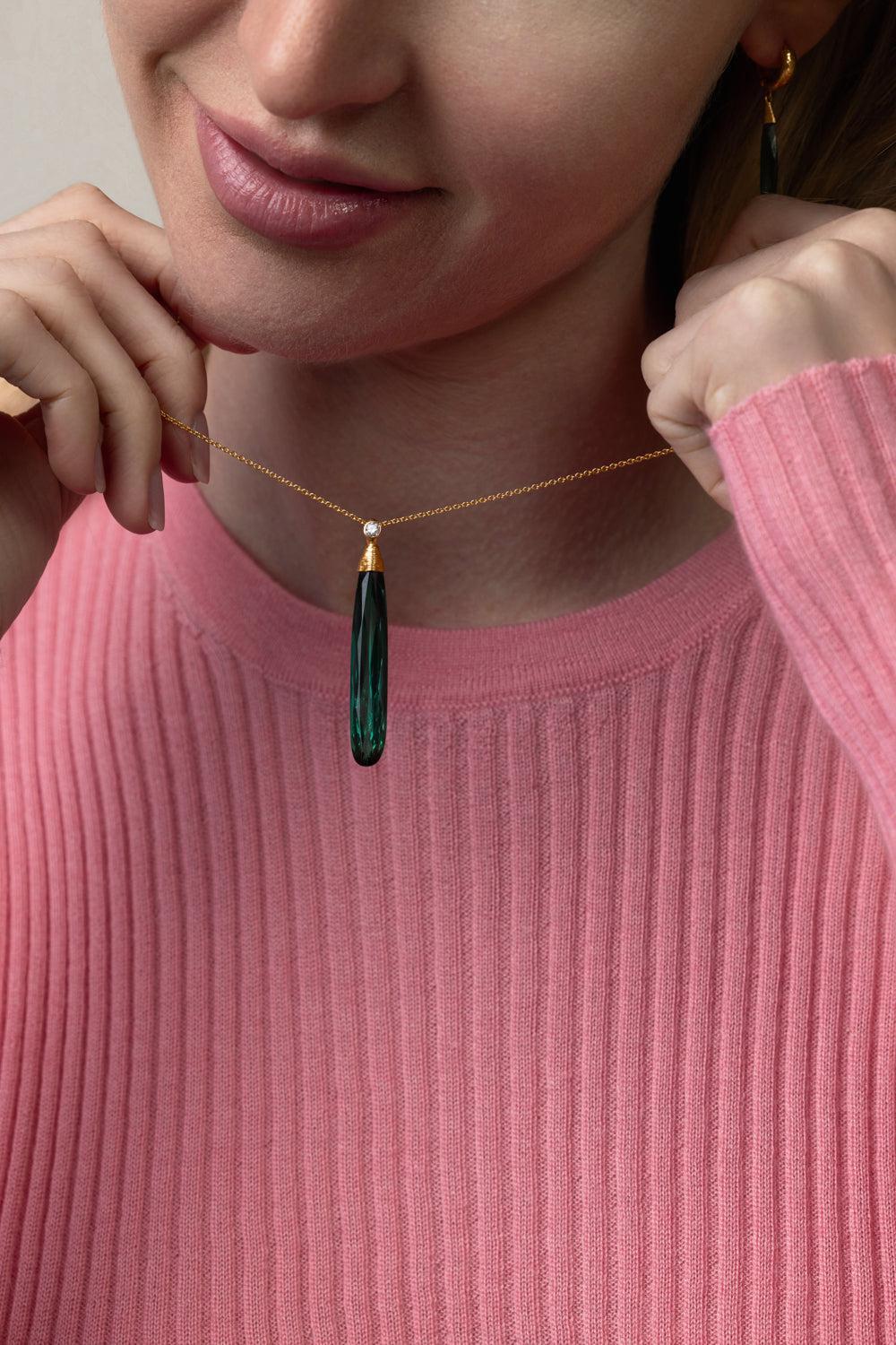 Green Tourmaline Spell Necklace-YELLOW GOLD-JEWELRYFINE JEWELNECKLACE O-GURHAN