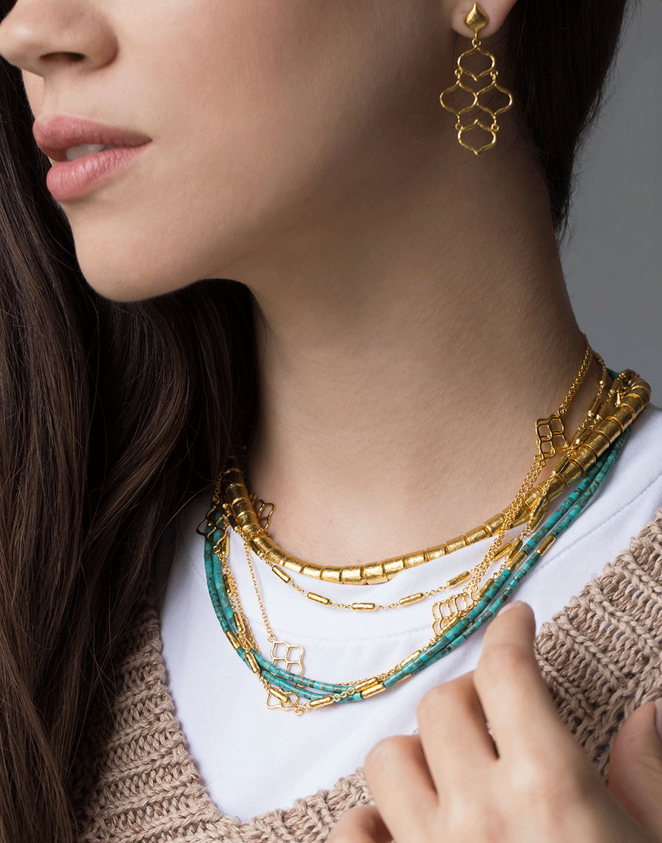 GURHAN-Jet Set Turquoise Strand Necklace-YELLOW GOLD
