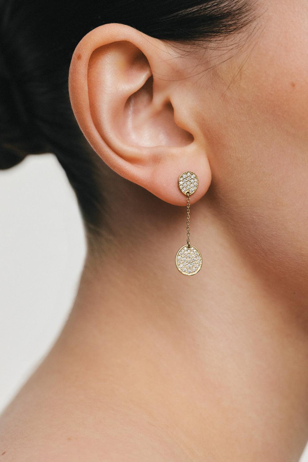 Diamond Classic Flat Drop Earrings-YELLOW GOLD-JEWELRYFINE JEWELEARRING-GUZEMA FINE JEWELRY