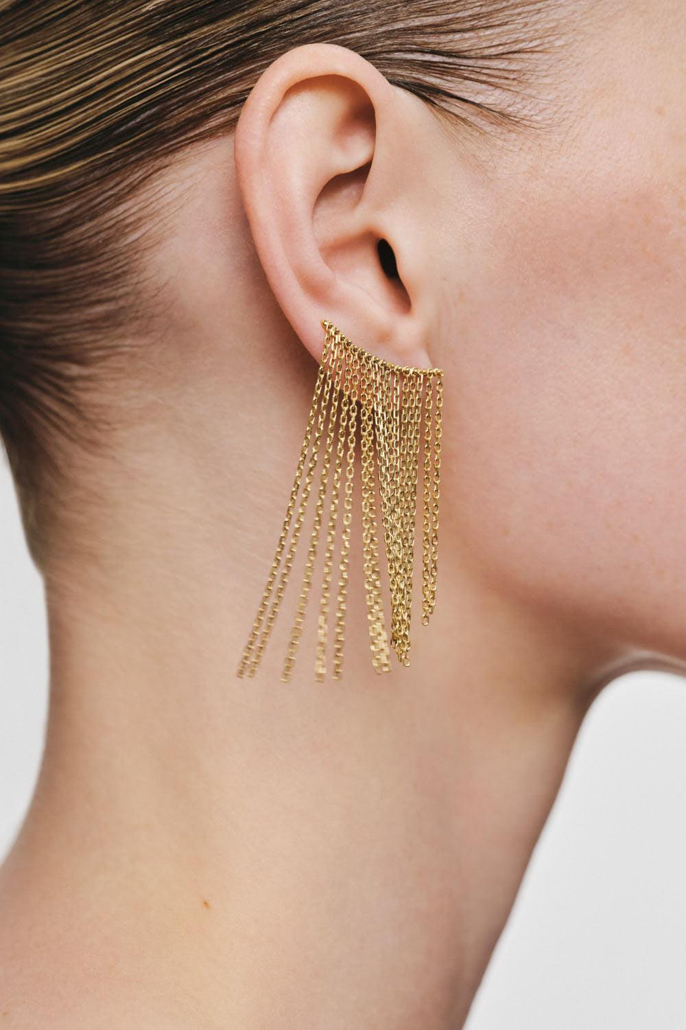 Midi Chainfall Earrings-YELLOW GOLD-JEWELRYFINE JEWELEARRING-GUZEMA FINE JEWELRY