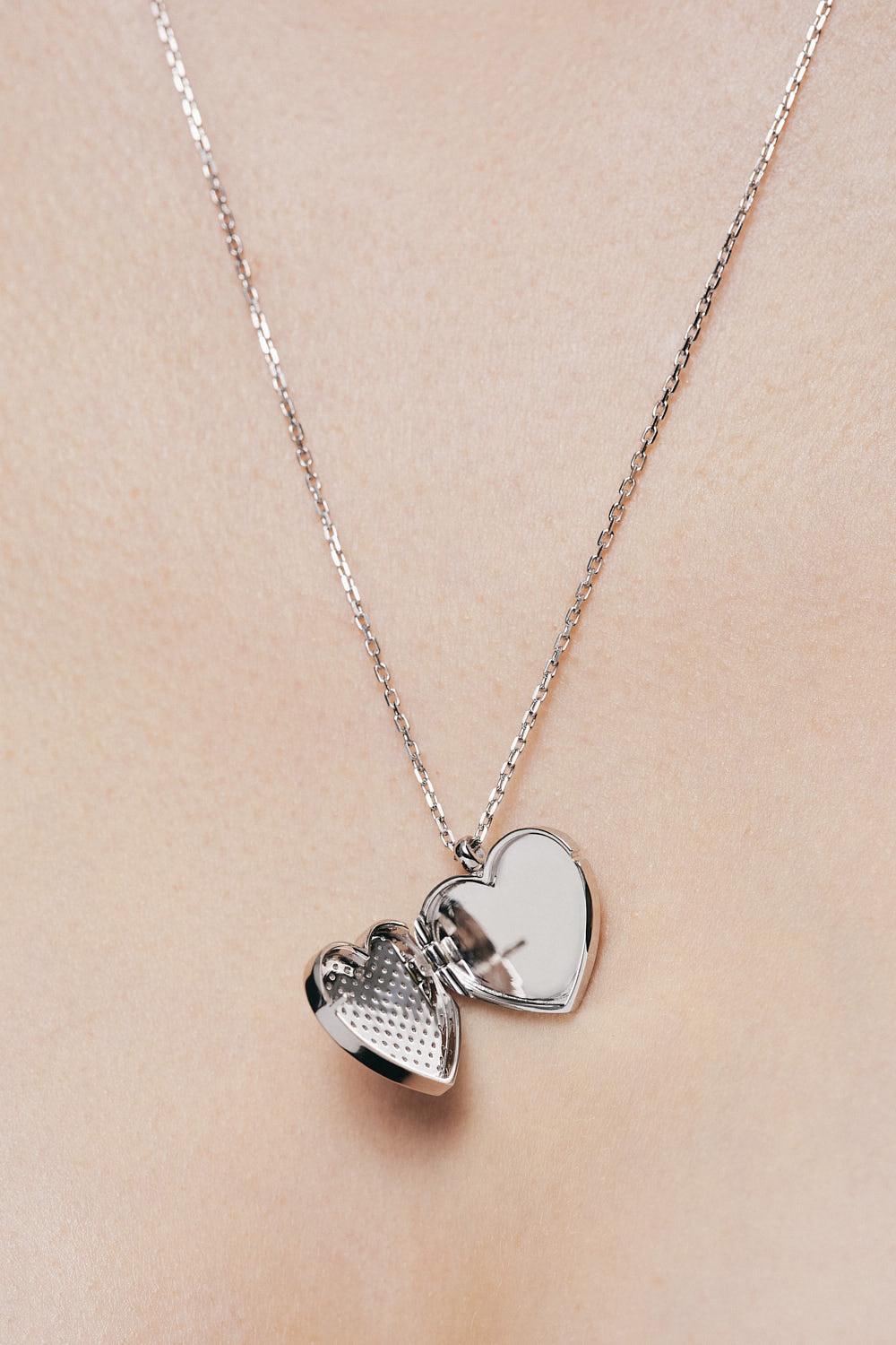 Diamond Heart Locket Necklace-WHITE GOLD-54CM-JEWELRYFINE JEWELNECKLACE O-GUZEMA FINE JEWELRY