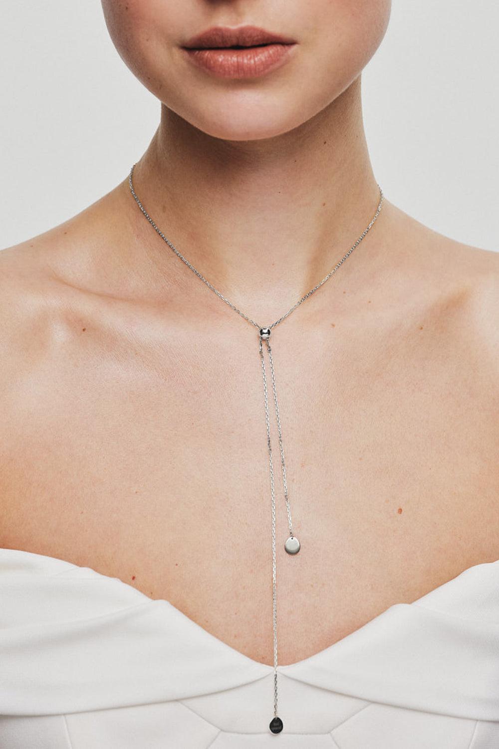 Flat Tie Necklace-WHITE GOLD-62CM-JEWELRYFINE JEWELNECKLACE O-GUZEMA FINE JEWELRY