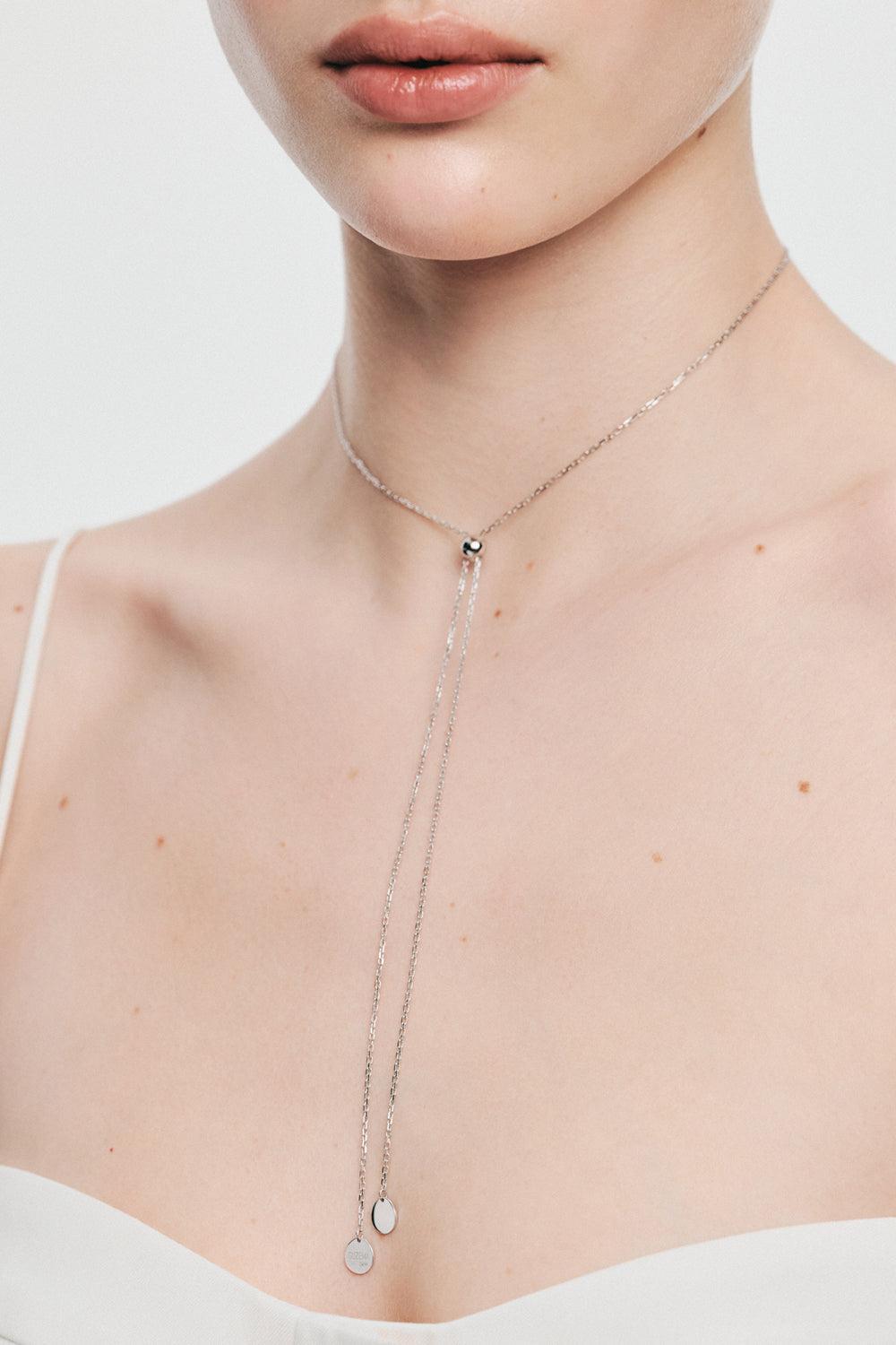 Flat Tie Necklace-WHITE GOLD-62CM-JEWELRYFINE JEWELNECKLACE O-GUZEMA FINE JEWELRY