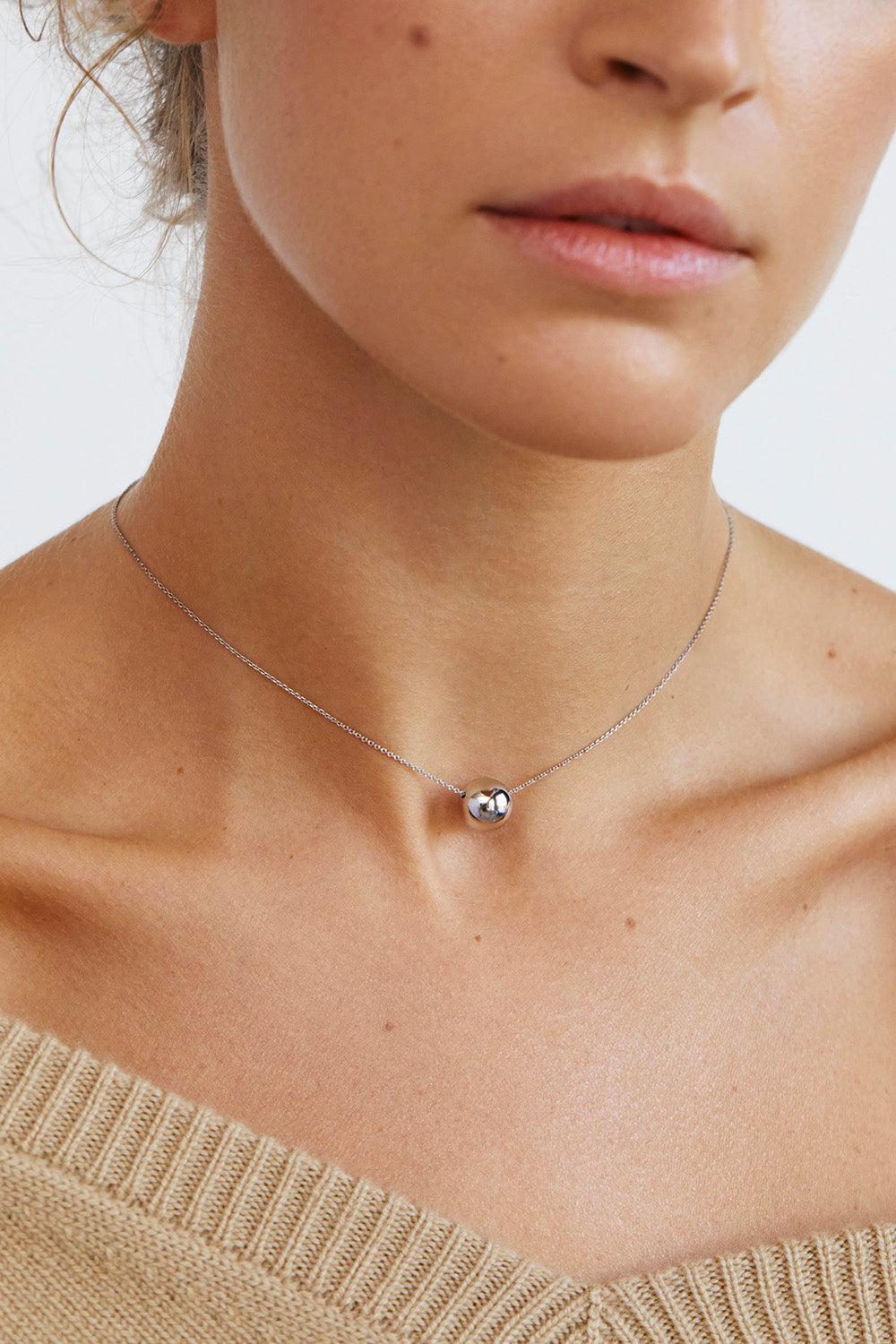 Semi-Orb Necklace - White Gold-WHTIGOLD-43CM-JEWELRYFINE JEWELNECKLACE O-GUZEMA FINE JEWELRY