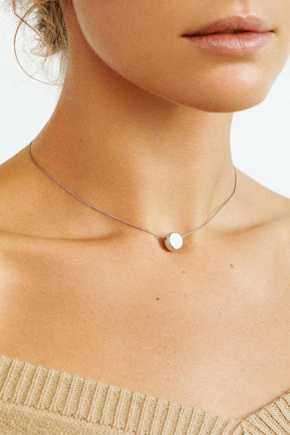Semi-Orb Necklace - White Gold-WHTIGOLD-43CM-JEWELRYFINE JEWELNECKLACE O-GUZEMA FINE JEWELRY