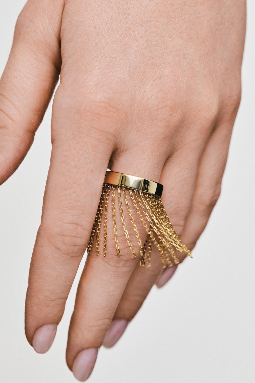 Short Chainfall Ring-YELLOW GOLD-7.25-JEWELRYFINE JEWELRING-GUZEMA FINE JEWELRY