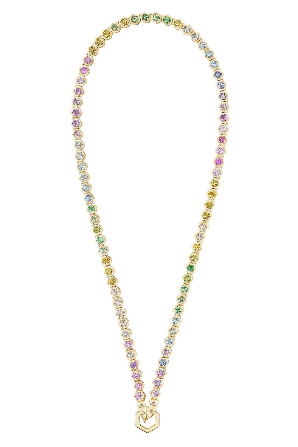 Pastel Rainbow Open Tennis Necklace-YELLOW GOLD-JEWELRYFINE JEWELNECKLACE O-HARWELL GODFREY