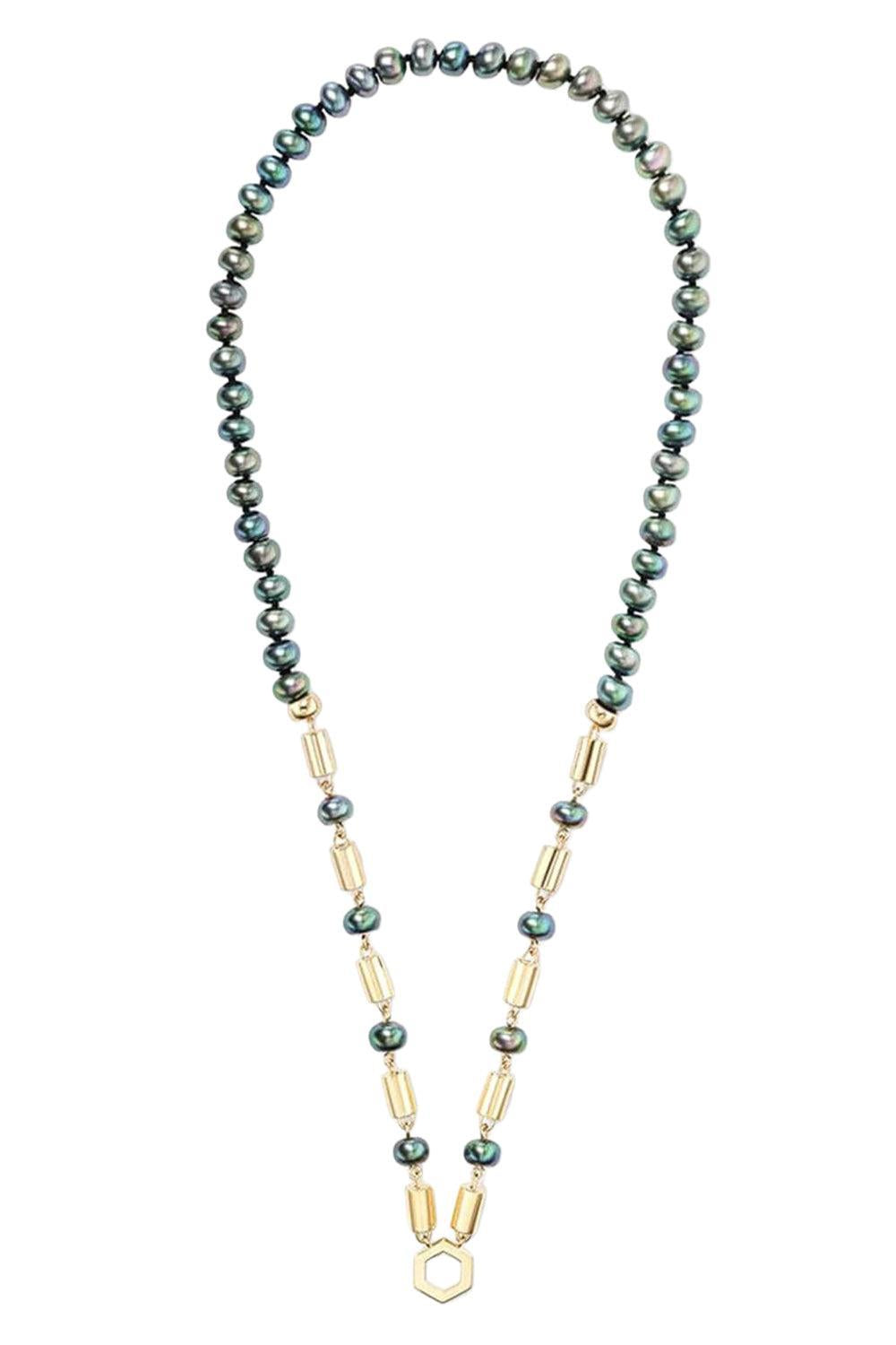 Grey Pearl Baht and Bead Foundation Necklace-YELLOW GOLD-JEWELRYFINE JEWELNECKLACE O-HARWELL GODFREY