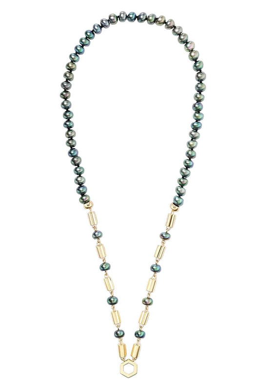 Grey Pearl Baht and Bead Foundation Necklace-YELLOW GOLD-JEWELRYFINE JEWELNECKLACE O-HARWELL GODFREY