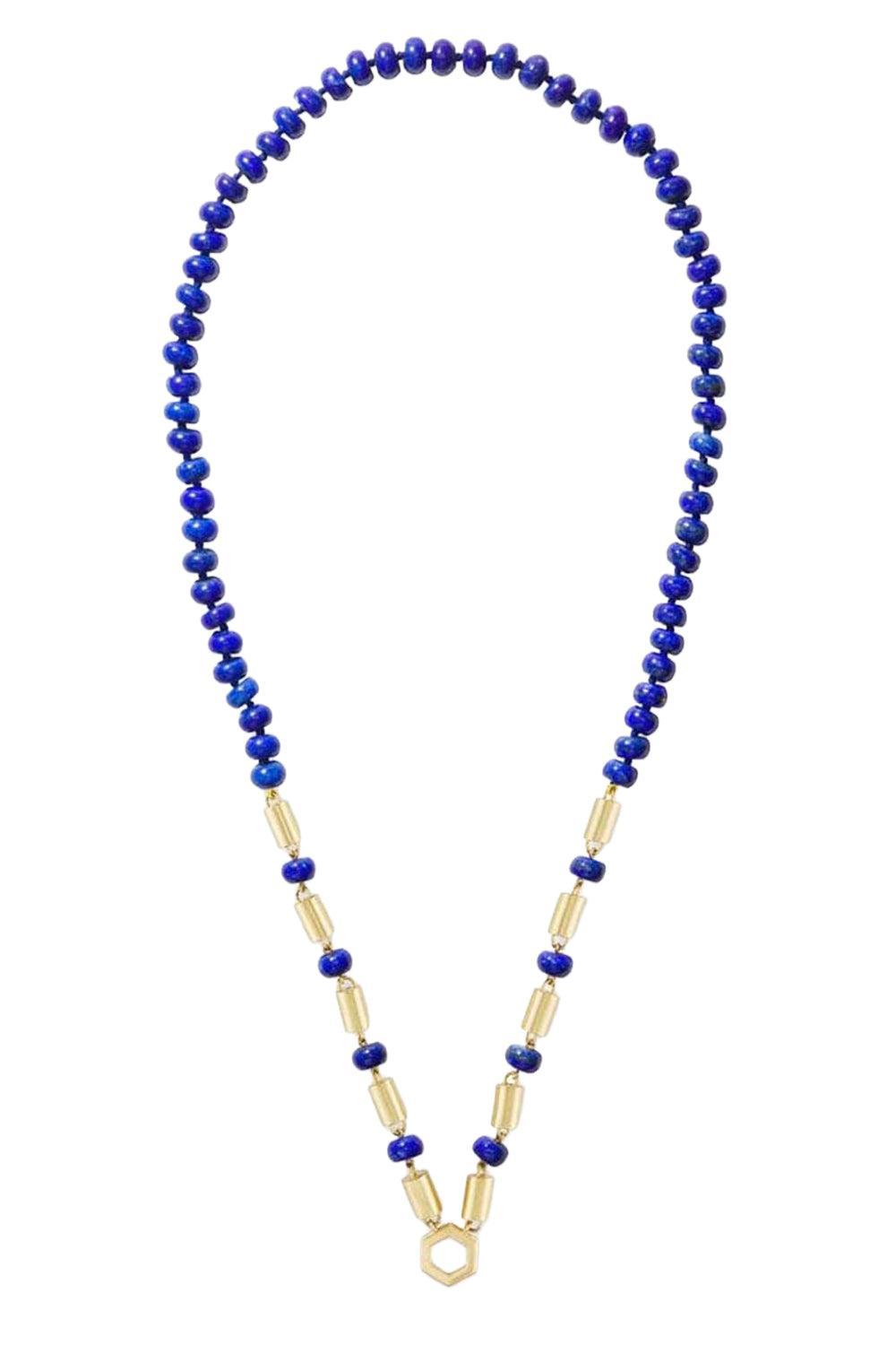 Lapis Baht and Bead Necklace-YELLOW GOLD-JEWELRYFINE JEWELNECKLACE O-HARWELL GODFREY