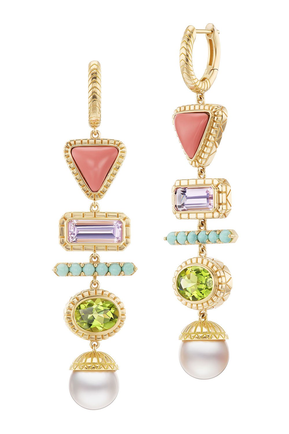 HARWELL GODFREY-5 Stone Totem Drop Earrings-YELLOW GOLD