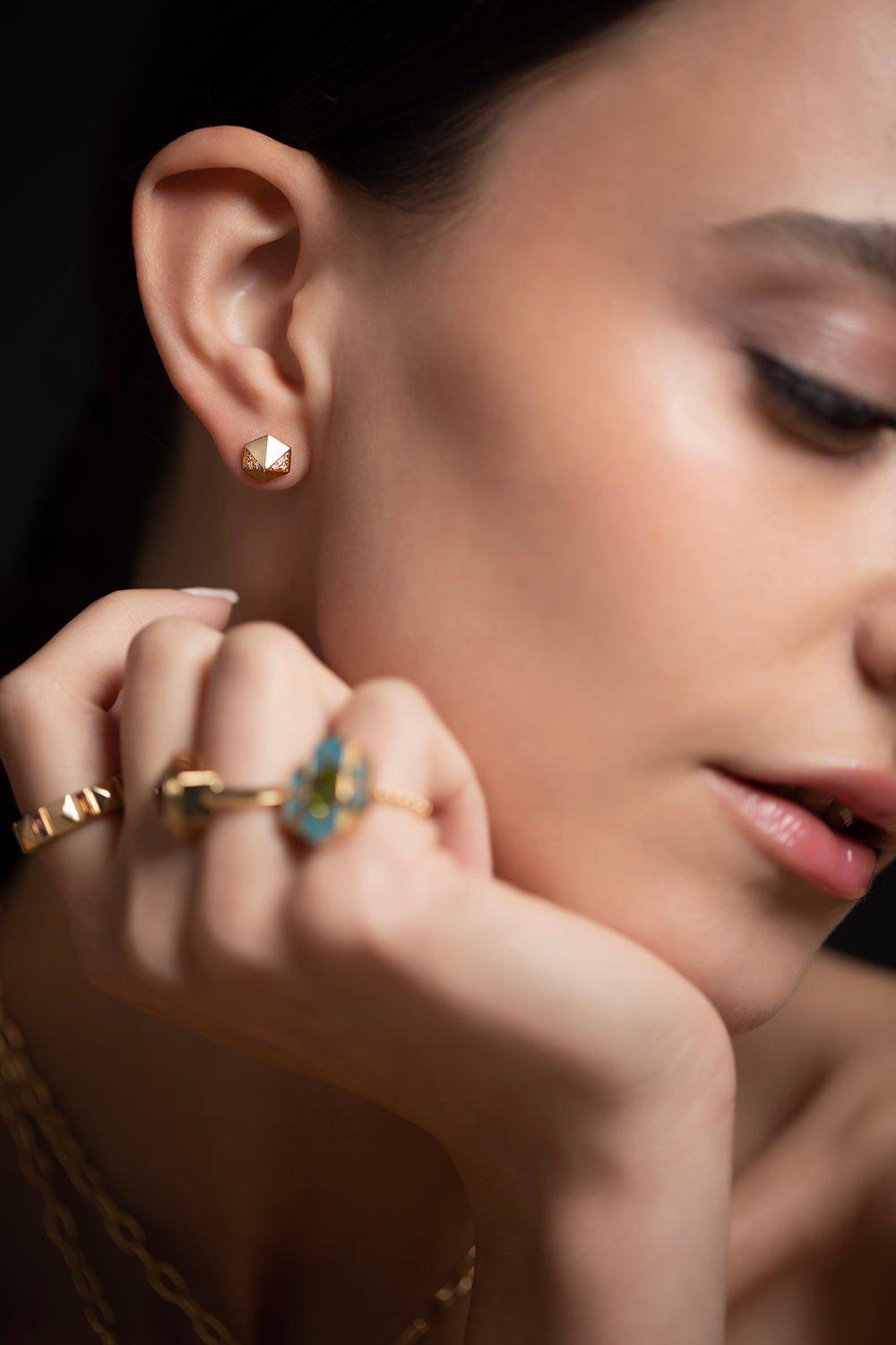 HARWELL GODFREY-Diamond Pyramid Stud Earrings-YELLOW GOLD