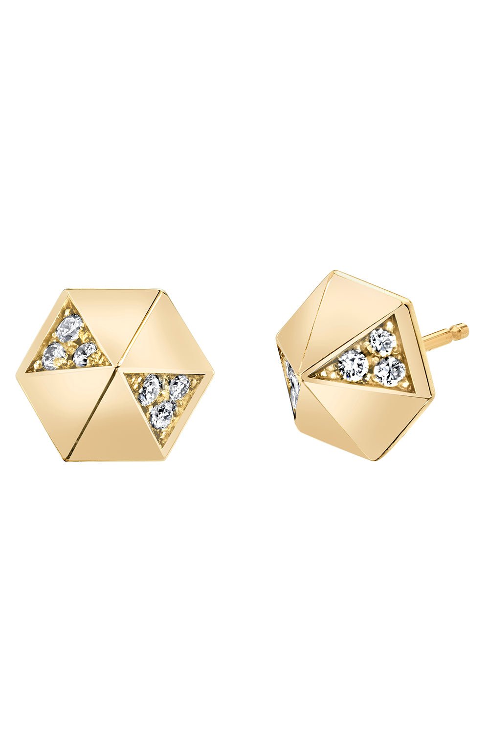 HARWELL GODFREY-Diamond Pyramid Stud Earrings-YELLOW GOLD