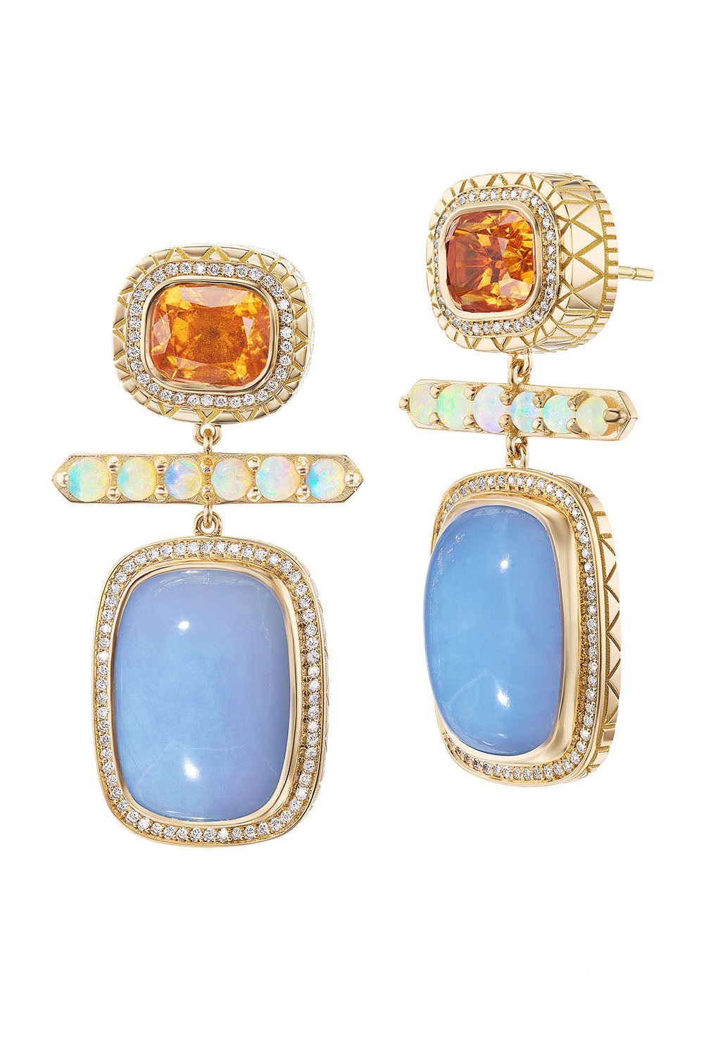 HARWELL GODFREY-Garnet Calcedony Earrings-YELLOW GOLD