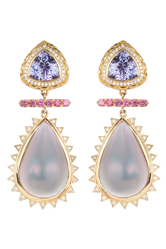 HARWELL GODFREY-Pearl and Tanzanite Earrings-YELLOW GOLD