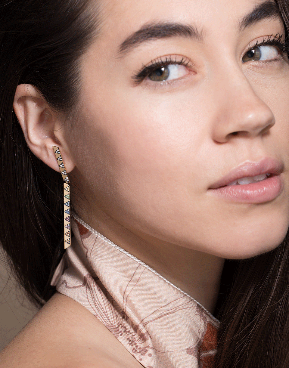 HARWELL GODFREY-Rainbow Sapphire and Diamond Articulated Stick Earrings-YELLOW GOLD