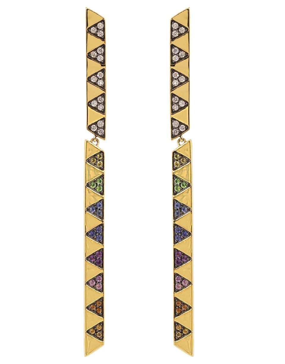 HARWELL GODFREY-Rainbow Sapphire and Diamond Articulated Stick Earrings-YELLOW GOLD