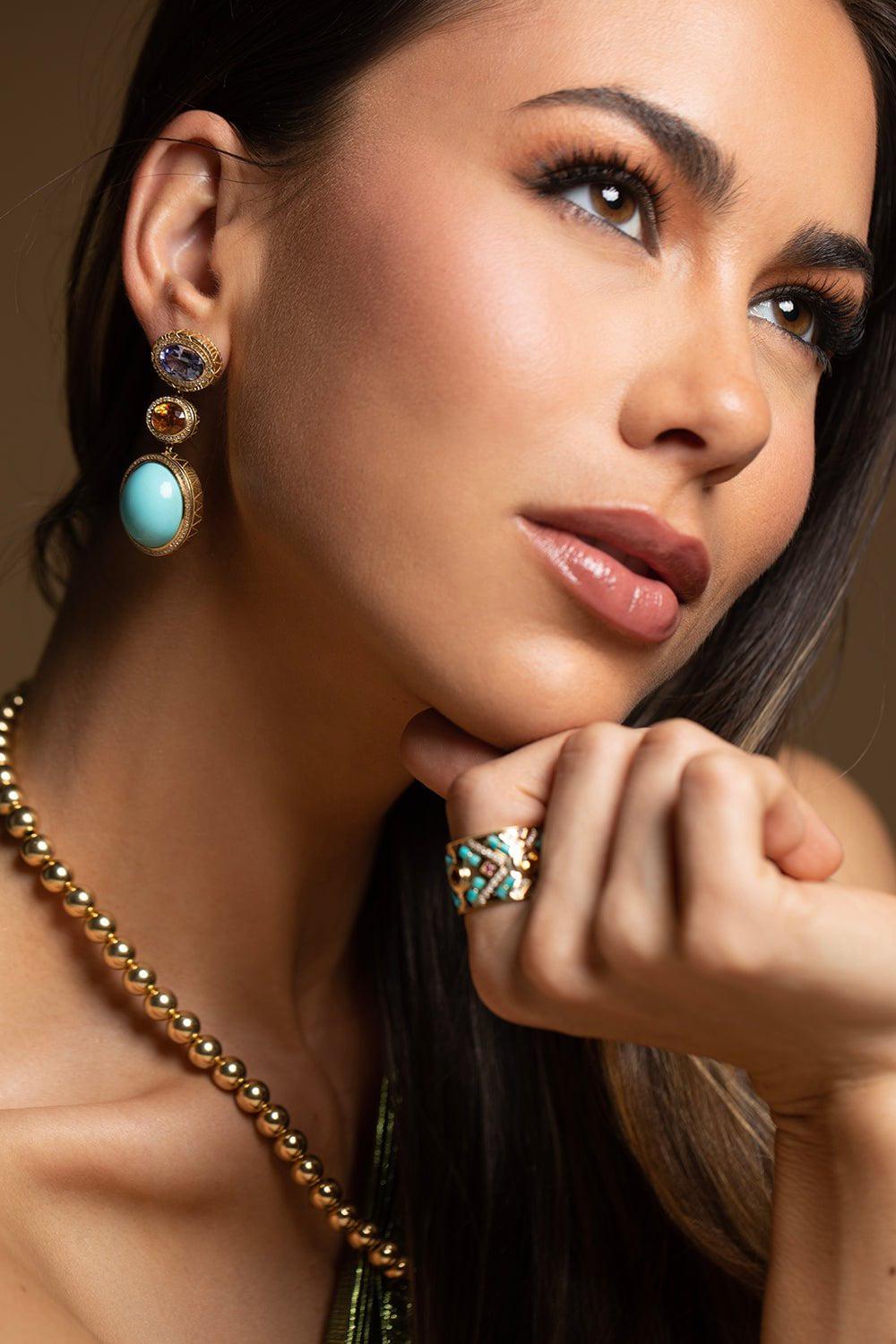 HARWELL GODFREY-Tanzanite Turquoise Earrings-YELLOW GOLD