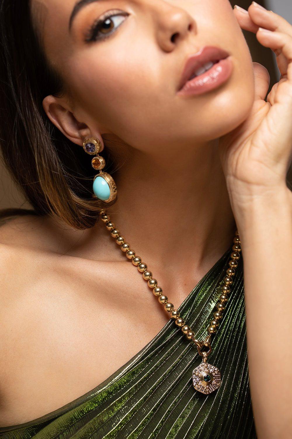 HARWELL GODFREY-Tanzanite Turquoise Earrings-YELLOW GOLD