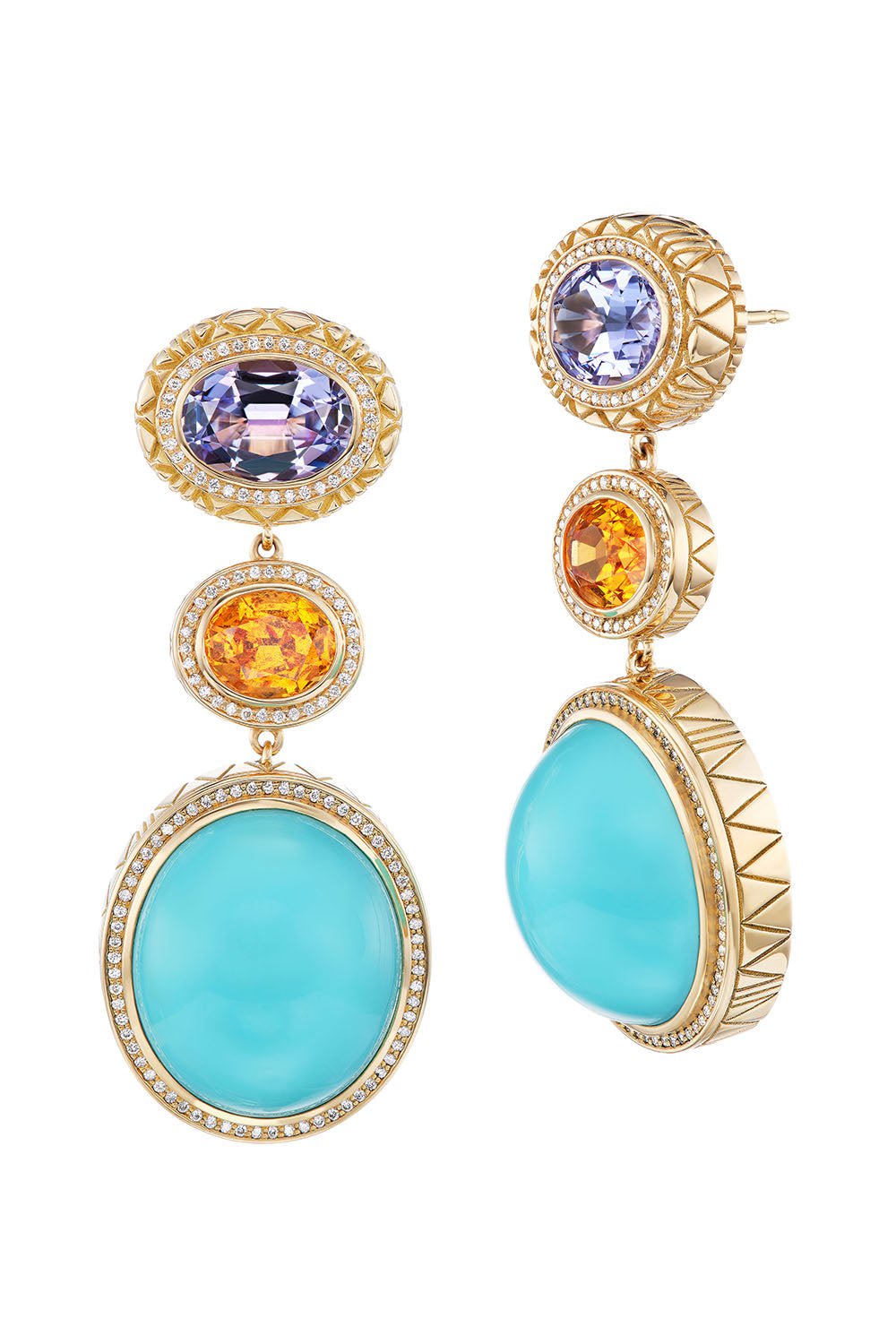 HARWELL GODFREY-Tanzanite Turquoise Earrings-YELLOW GOLD