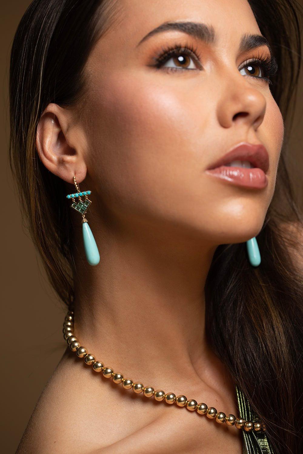 HARWELL GODFREY-Turquoise Earrings-YELLOW GOLD