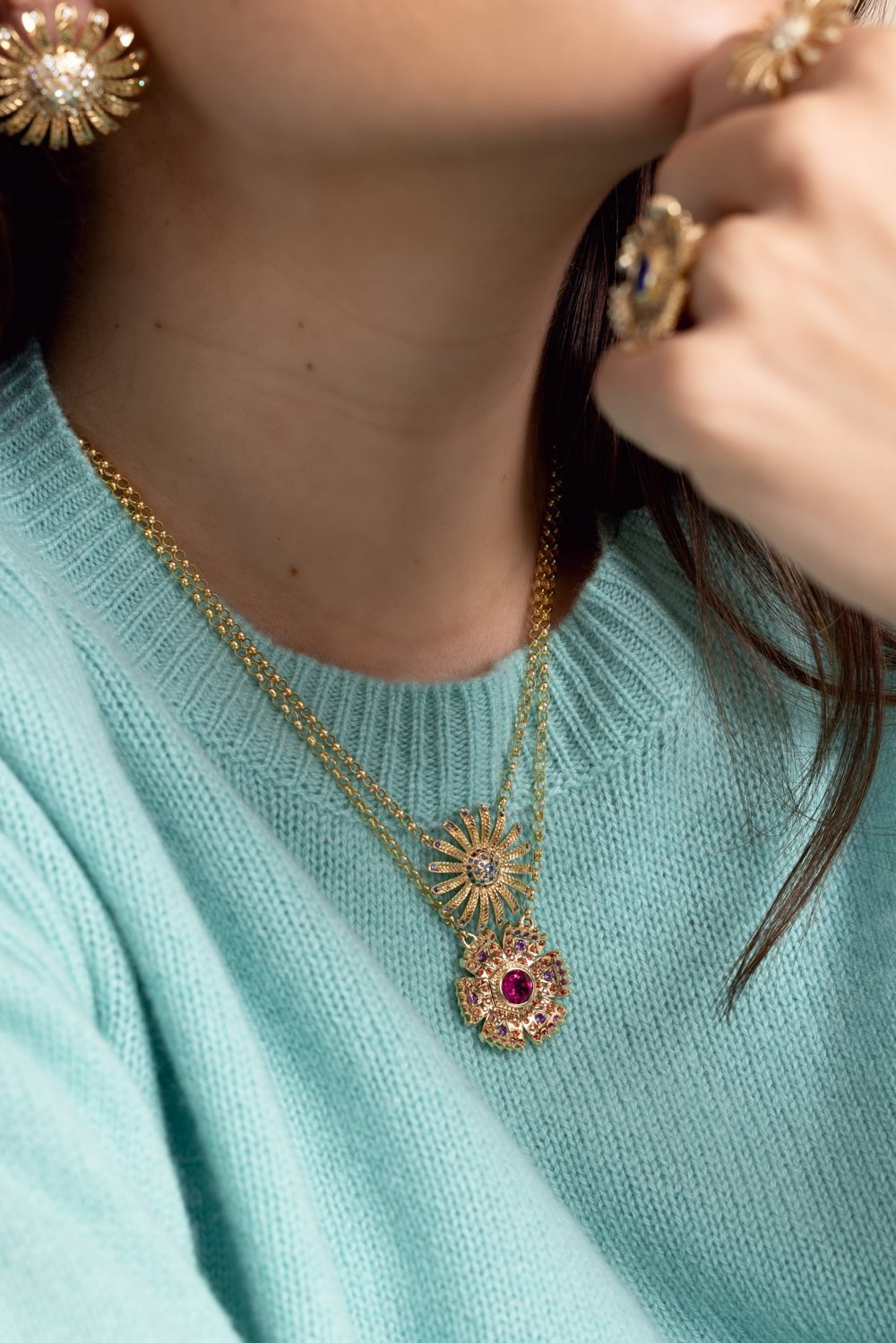 HARWELL GODFREY-Mini Sunflower Pendant Necklace-YELLOW GOLD