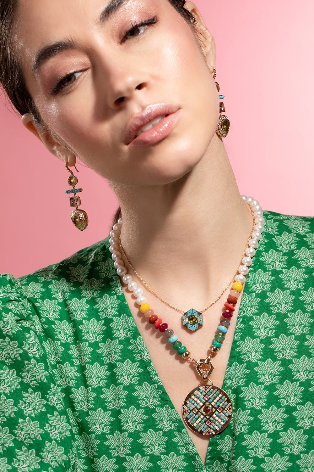 HARWELL GODFREY-Pearl and Rainbow Bead Foundation Necklace-YELLOW GOLD