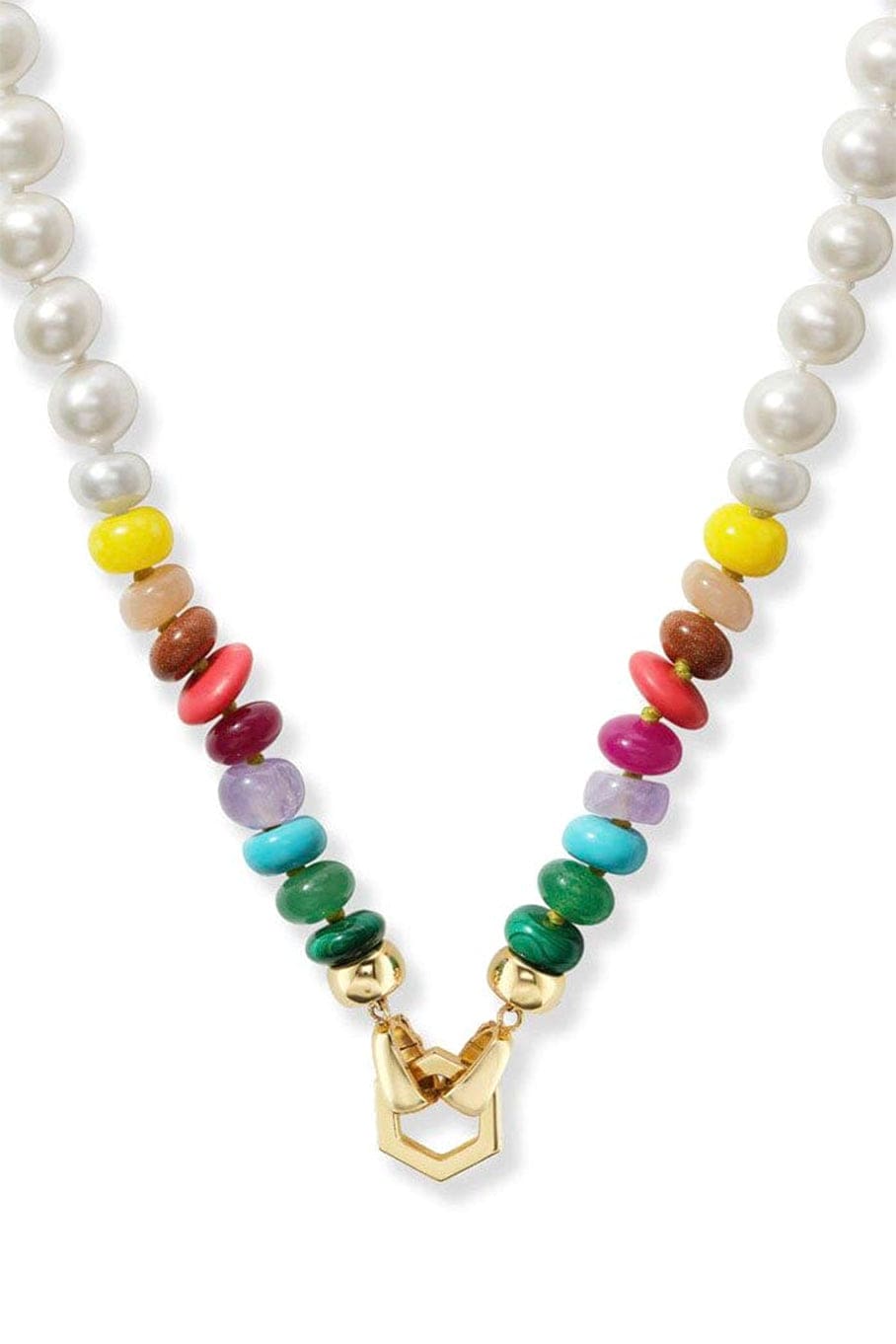 HARWELL GODFREY-Pearl and Rainbow Bead Foundation Necklace-YELLOW GOLD