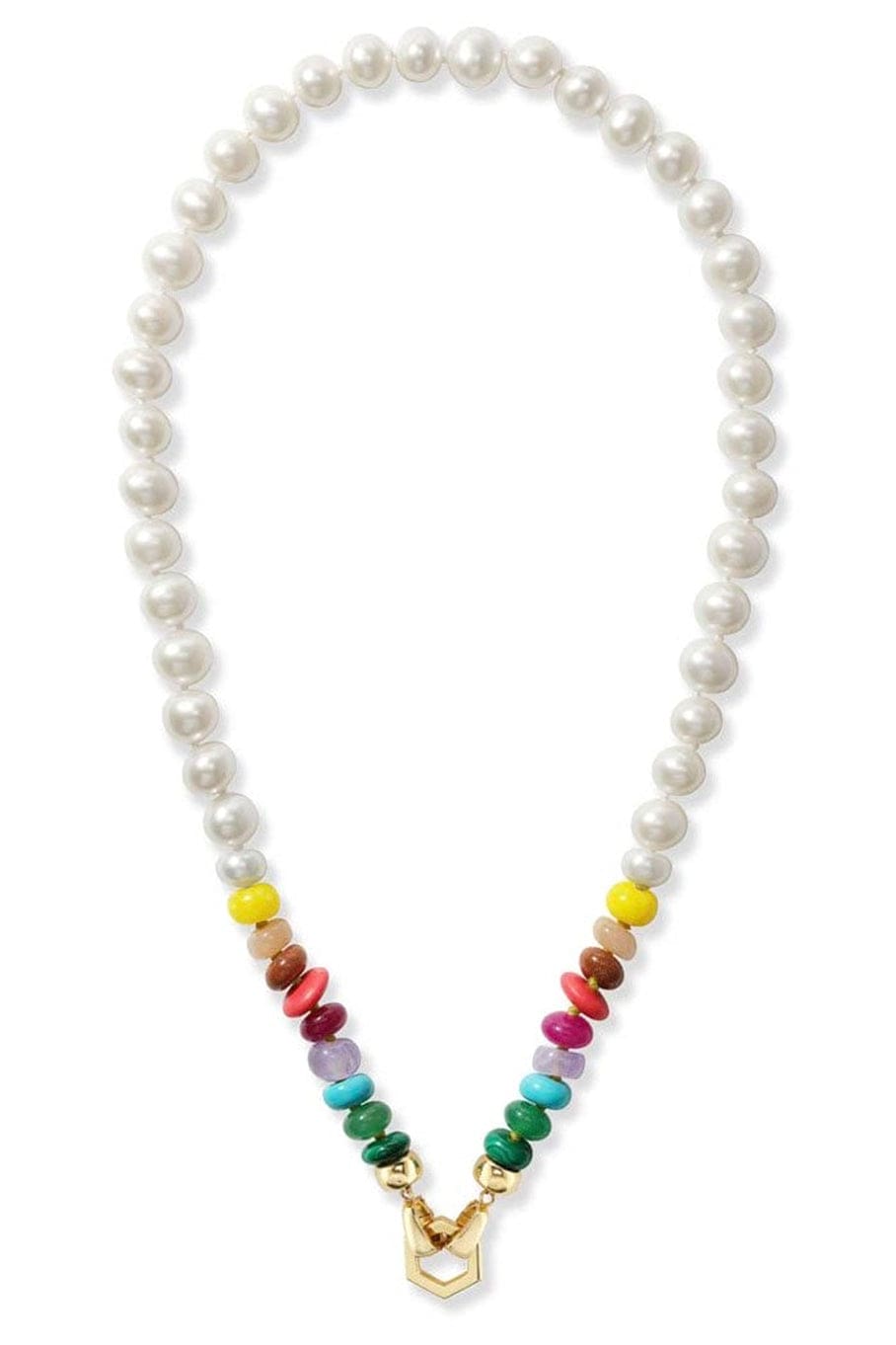 HARWELL GODFREY-Pearl and Rainbow Bead Foundation Necklace-YELLOW GOLD