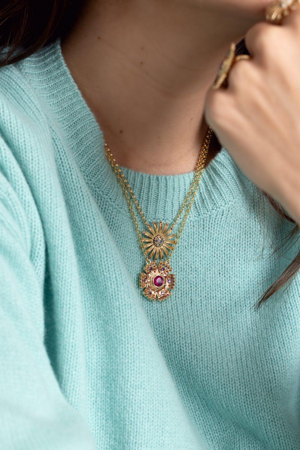 HARWELL GODFREY-Pink Petunia Necklace-YELLOW GOLD
