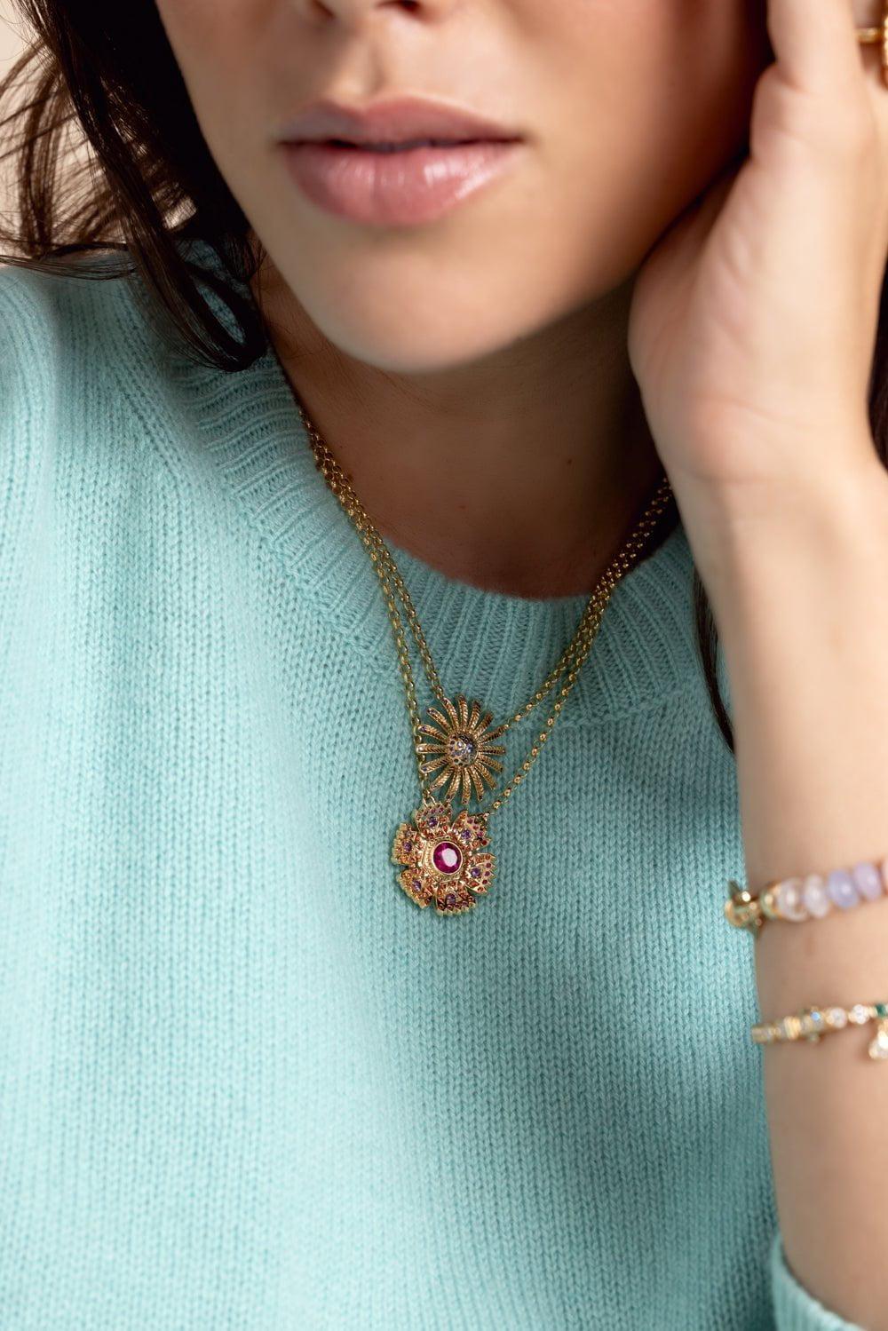 HARWELL GODFREY-Pink Petunia Necklace-YELLOW GOLD