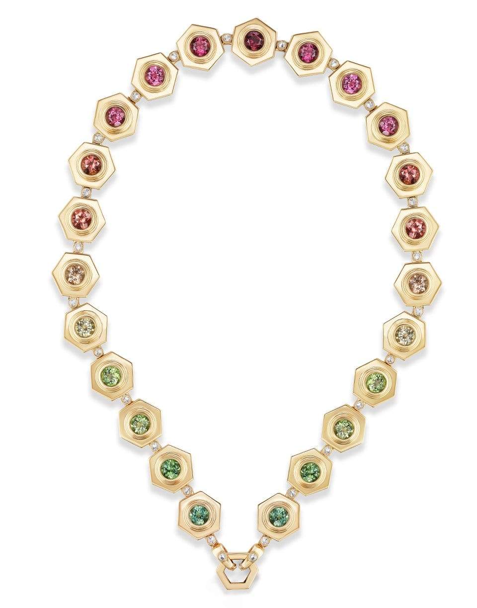 HARWELL GODFREY-Rainbow Ombre Tormaline Collar Necklace-YELLOW GOLD
