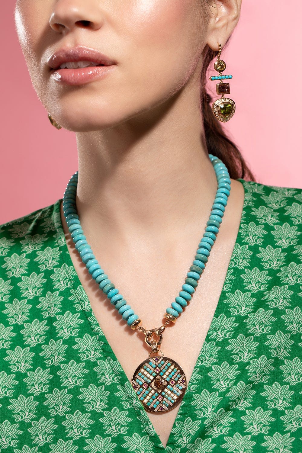 HARWELL GODFREY-Turquoise Bead Foundation Necklace-YELLOW GOLD