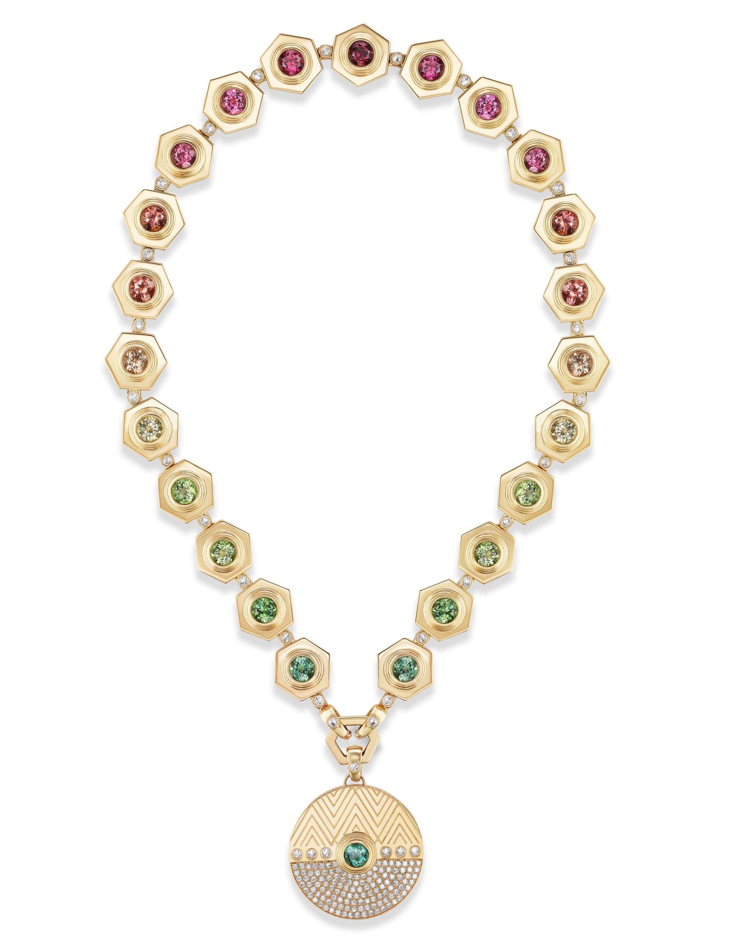 HARWELL GODFREY-Green Tourmaline and Diamond Pendant-YELLOW GOLD