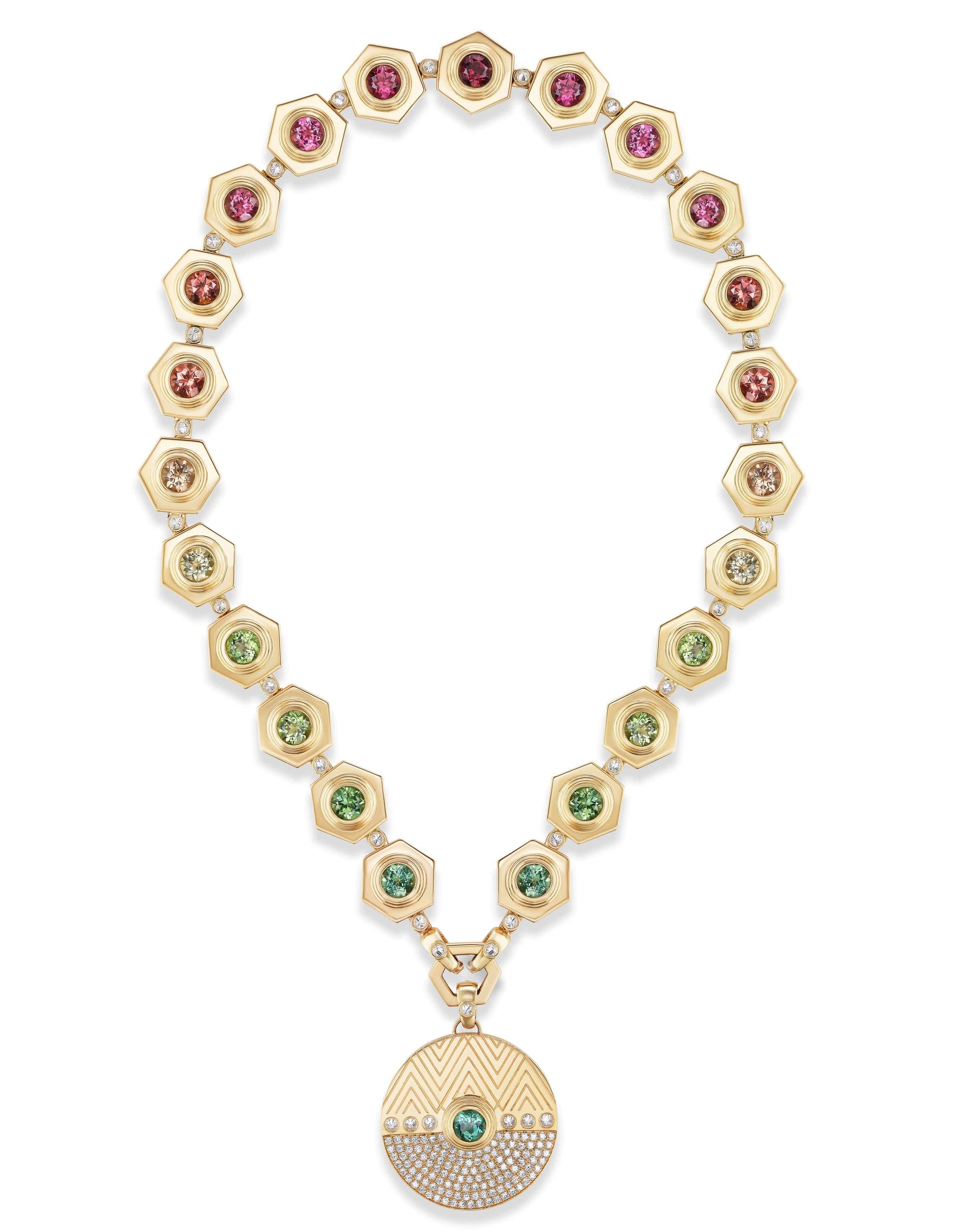 HARWELL GODFREY-Green Tourmaline and Diamond Pendant-YELLOW GOLD