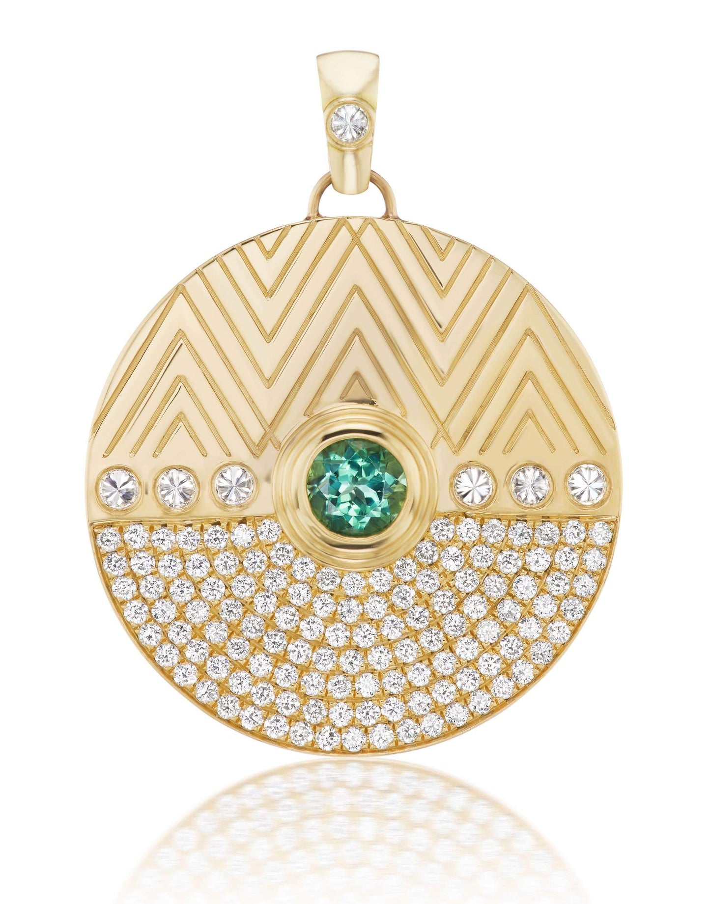 HARWELL GODFREY-Green Tourmaline and Diamond Pendant-YELLOW GOLD