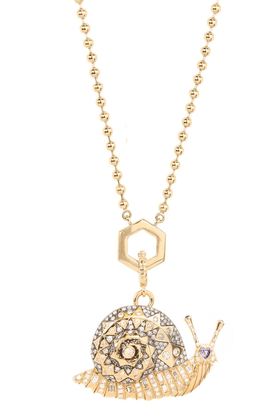 HARWELL GODFREY-Tanzanite and Diamond Snail Charm Necklace-YELLOW GOLD
