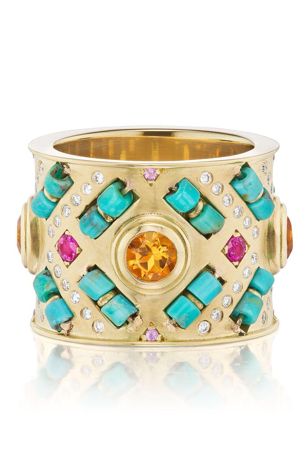 HARWELL GODFREY-Beaded Cigar Band Ring-YELLOW GOLD