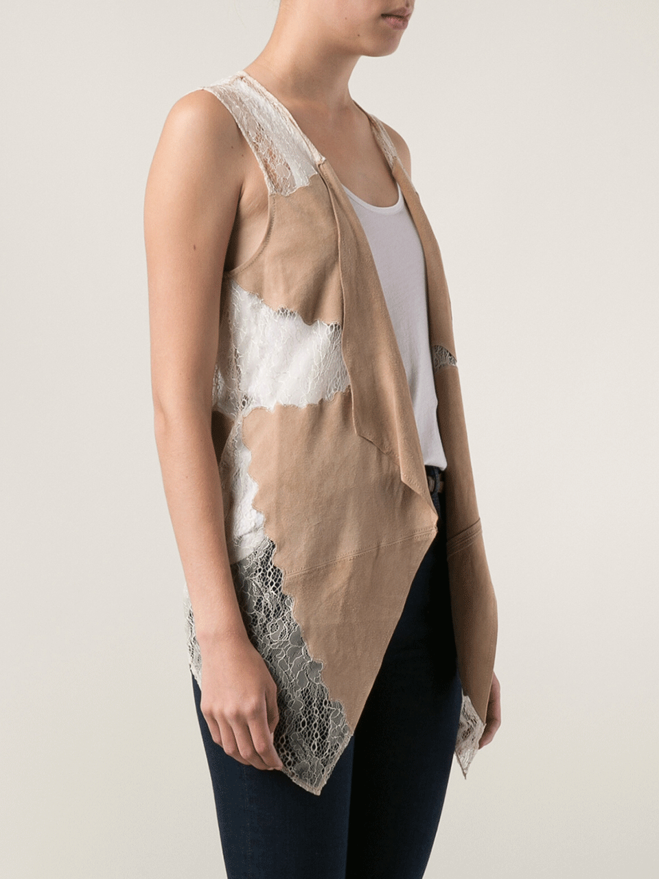 HAUTE HIPPIE-Lace And Suede Vest-