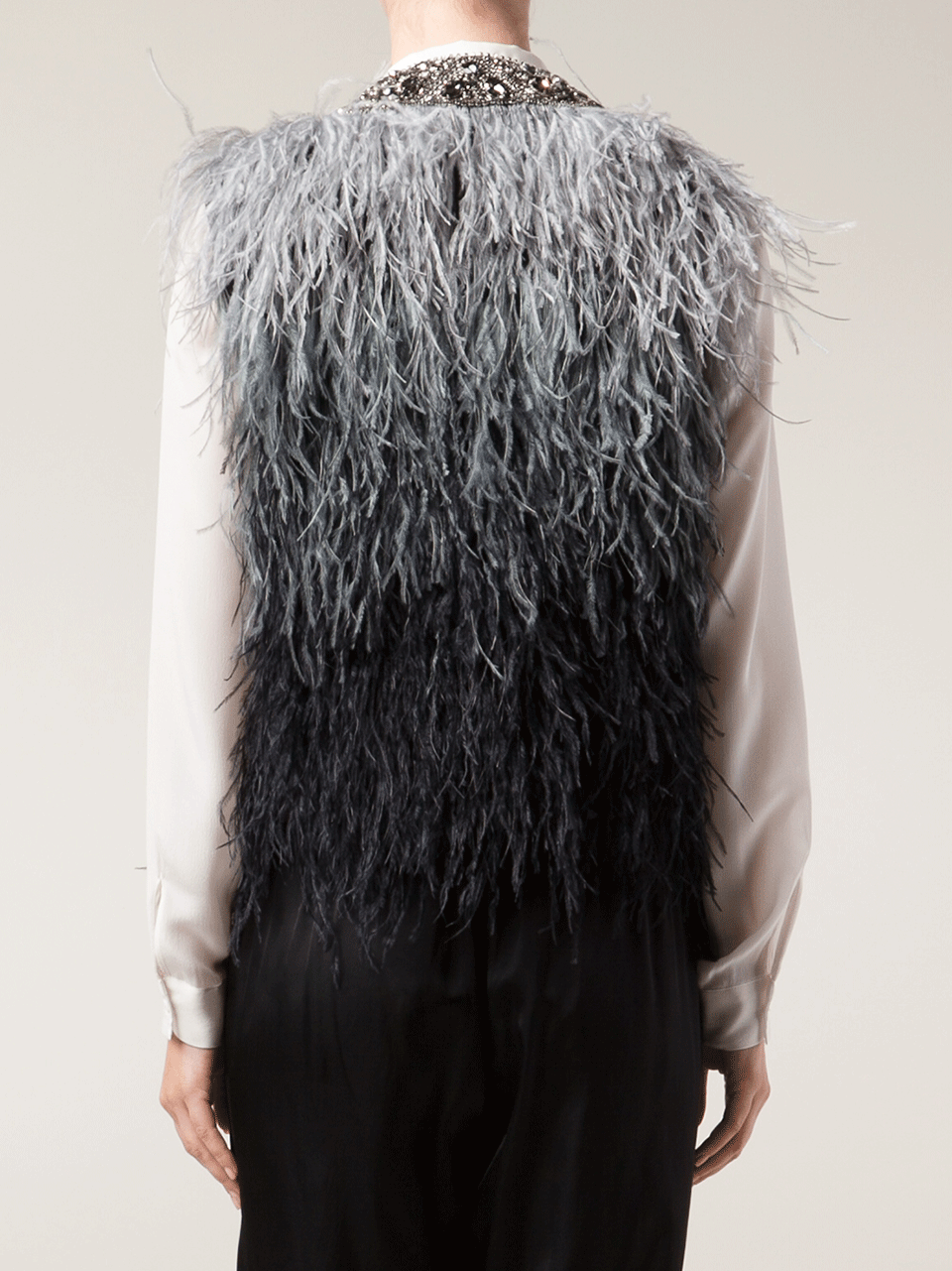 HAUTE HIPPIE-Ostrich Ombre Feather Vest-CHARCOAL