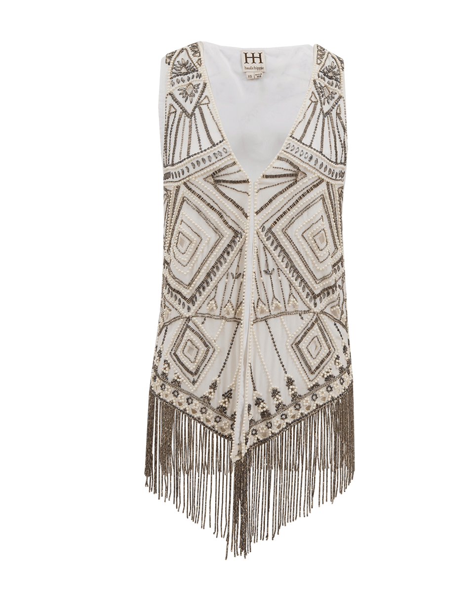 HAUTE HIPPIE-Embellished Vest With Fringe Bottom-