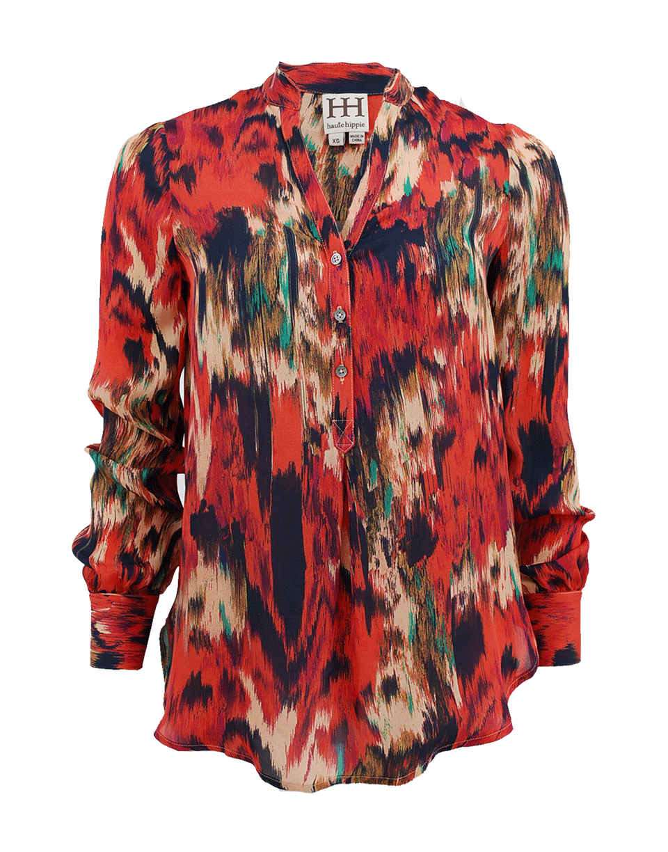 HAUTE HIPPIE-Ikat Print Henley Blouse-